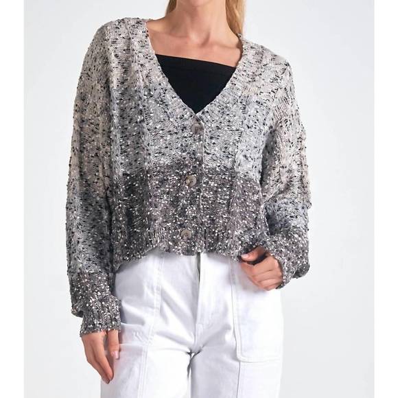 NEW ELAN button front knit sweater cardigan in grey ombre - Picture 1 of 4